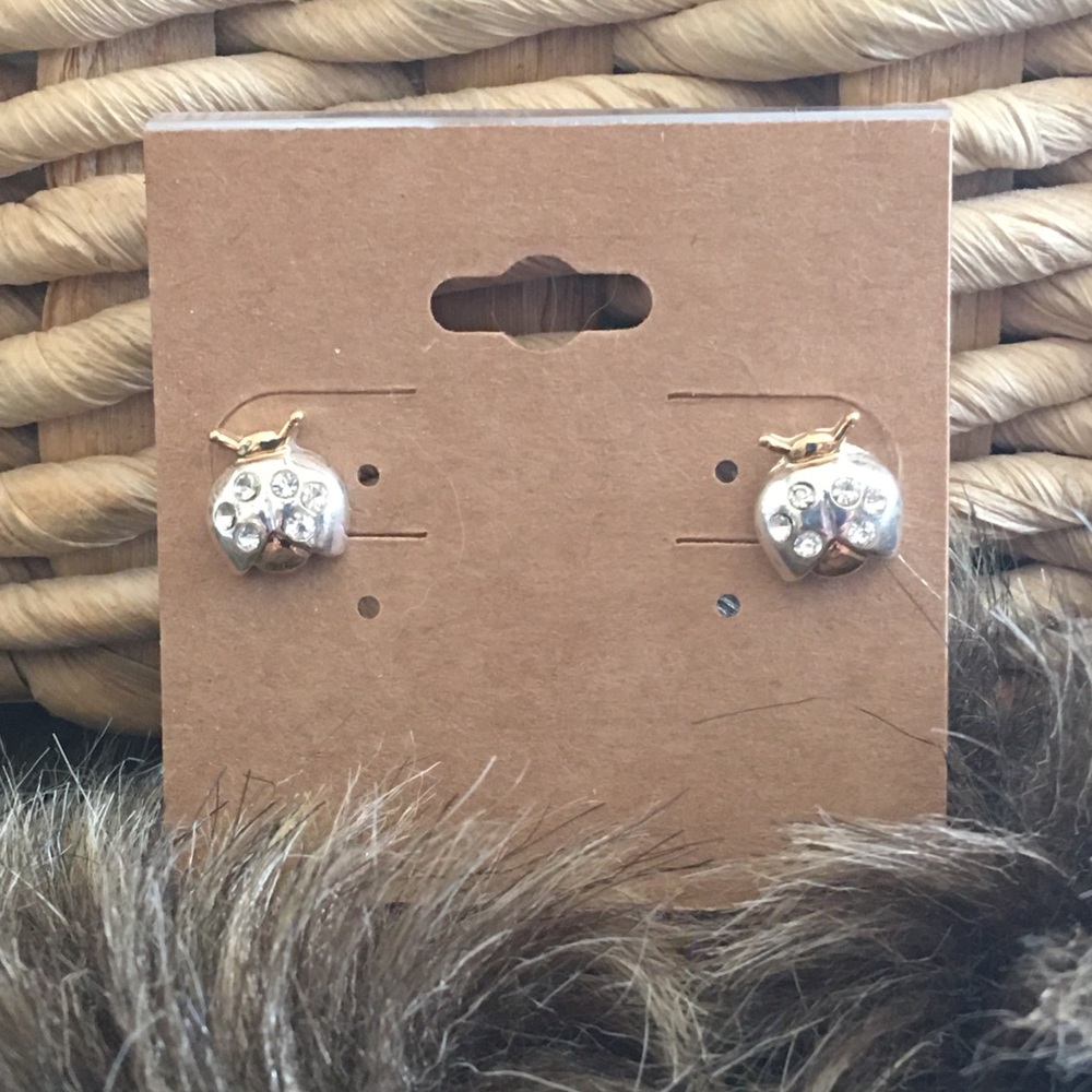 Gold and silver tone ladybug pierced earrings